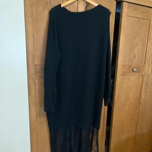 Black Long Sleeve Dress with Lace Hem